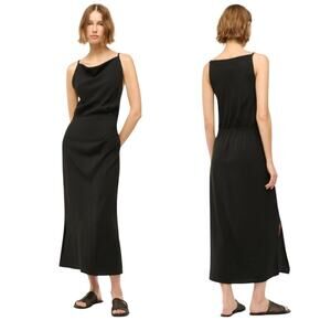 NEW Staud‎ Hilda Dress Black Midi Cowl Neck Column Dress Side Slits XS $495